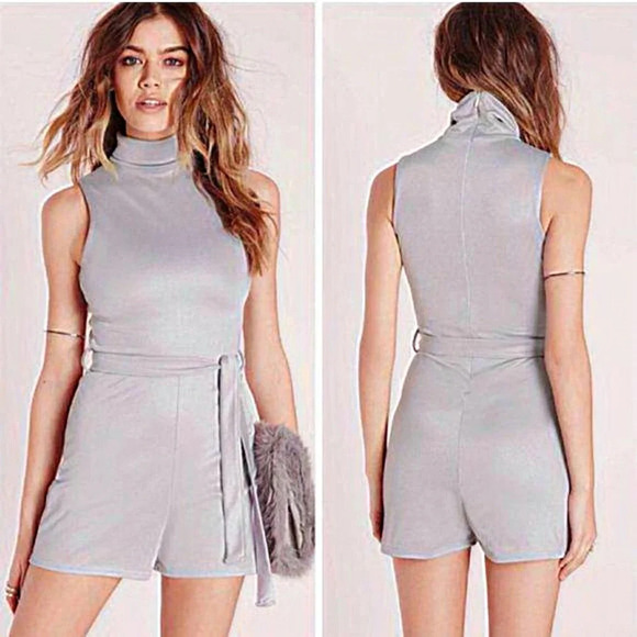 MISSGUIDED Grey Mock Neck One Piece Romper NWT Size 6 - Picture 2 of 9
